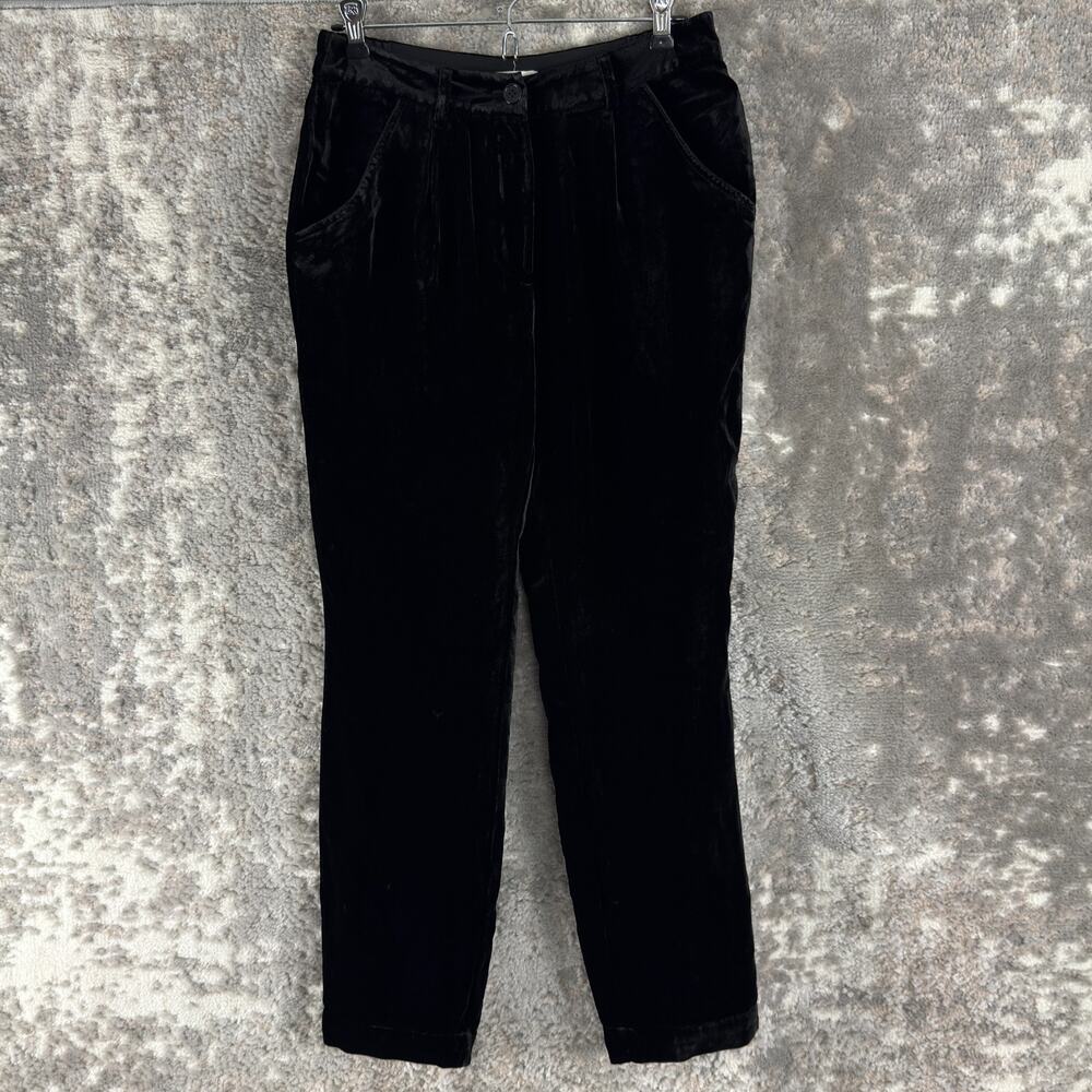 Garnet Hill Size 2 Velvet Whimsigoth Silk Blend Casual Pants Black Button Zip‎